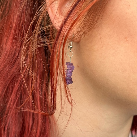 Amethyst Earrings- Handmade Crystal Healing Jewelry Birthstone, Stress Relief - Picture 4 of 7